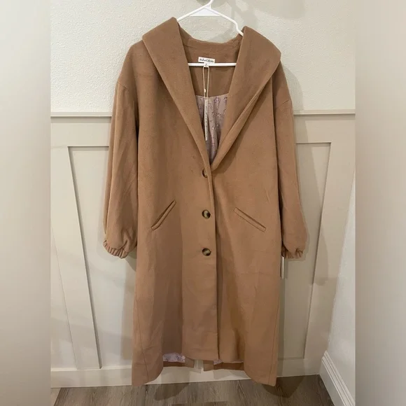 NWT For Love And Lemons Sadie Fleece Coat Long Tan Brown Fall - Picture 6 of 16